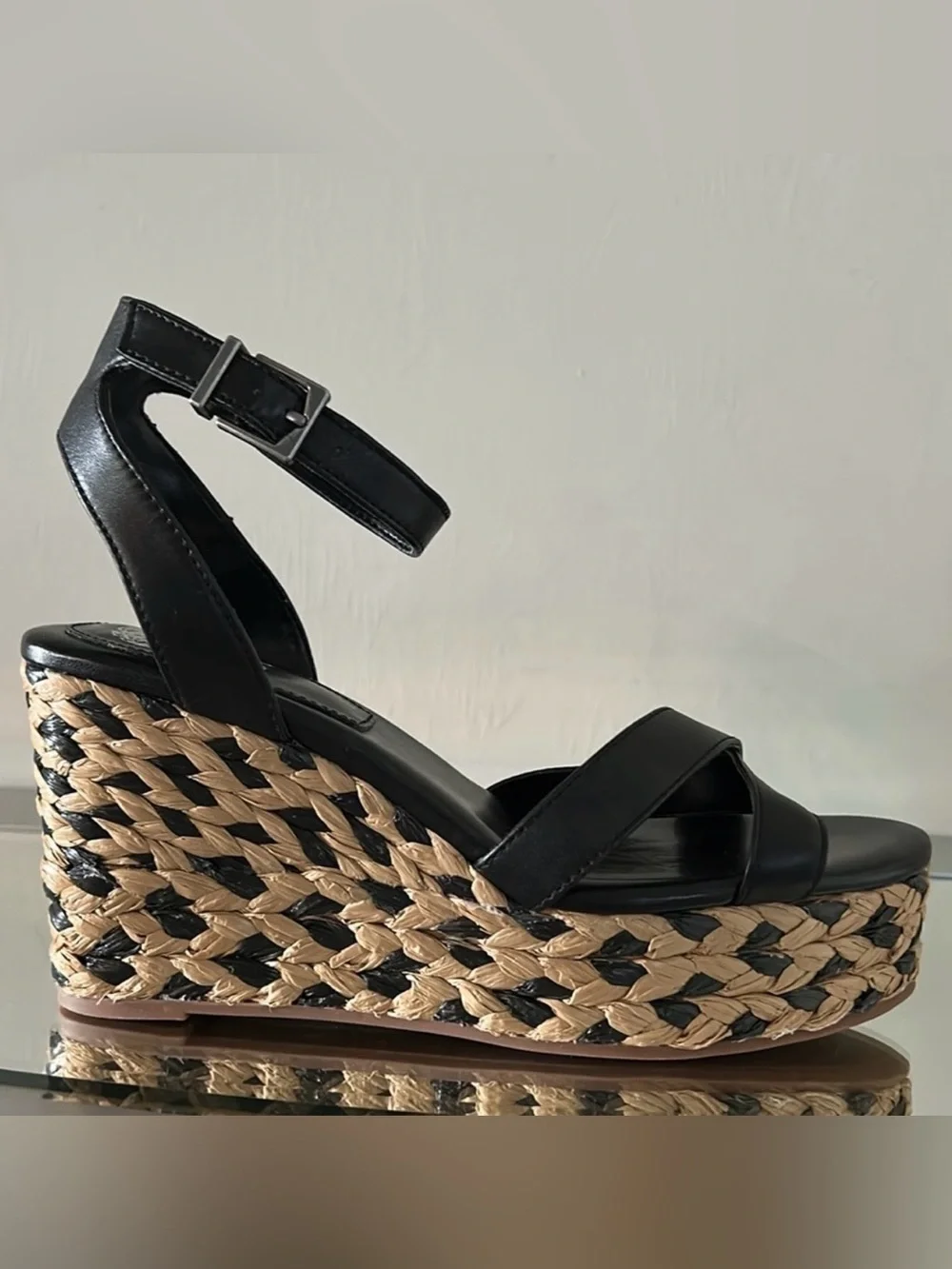 🆕 VINCE CAMUTO Fettana Black Espadrille Platform Wedge Sandals Women’s 9.5 NWT